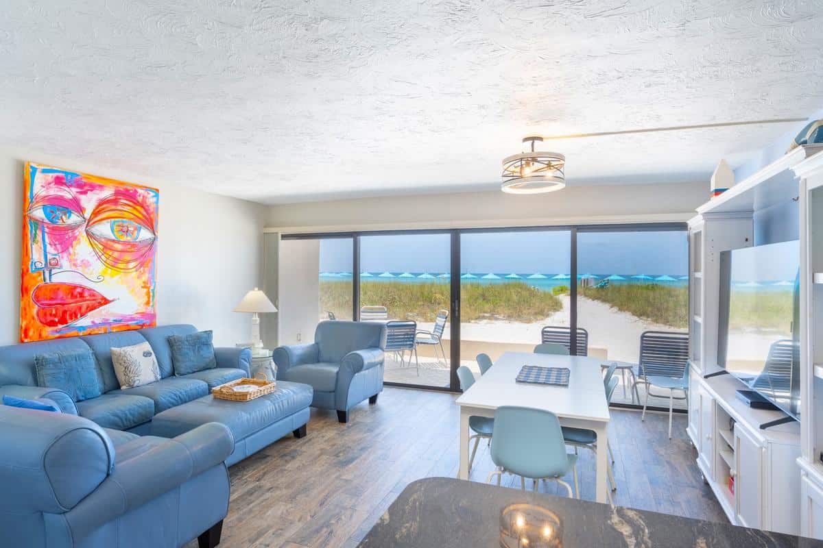 Casa Del Mar rental living area with a direct view of the beach