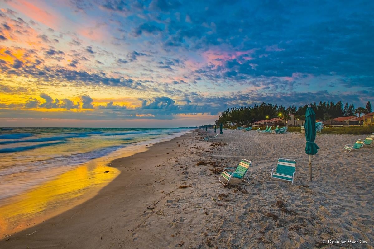 Sunset over the beach at Casa Del Mar on Longboat Key